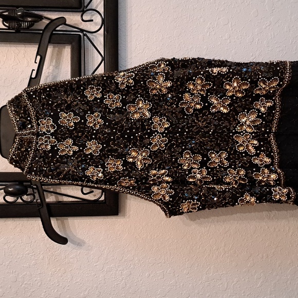 Vintage Laurence Kazar sequin beaded Dress Womens Vintage Large Black Formal - Picture 6 of 15